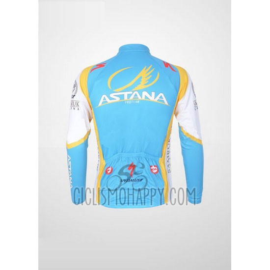 Astana Cycling Jersey Bib Tight 2012 Long Sleeve Light Blue and Black